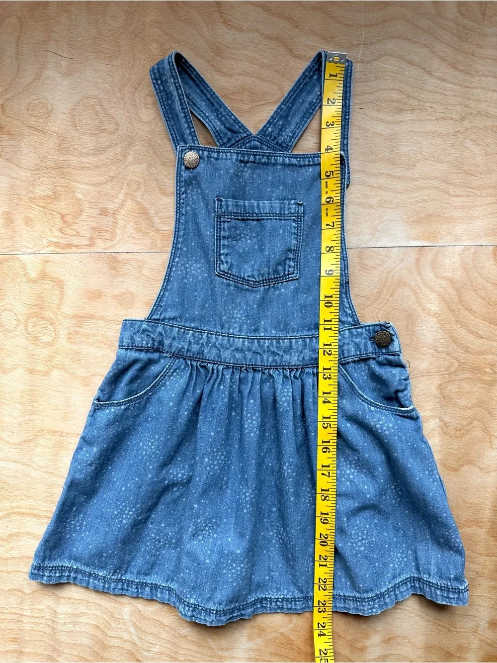 F&F Girls Denim Overall Dress 6X 6-7Y Speckled Wash Pinafore Jumper